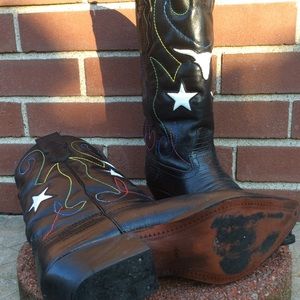 Nine West Black Leather Cowboy Boots Size 5-1/2M
